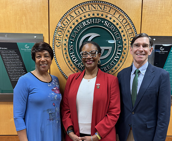 Cherisse Jones-Branch of Arkansas State University with mentor president Jann Joseph and provost George Low of Georgia Gwinnett College.